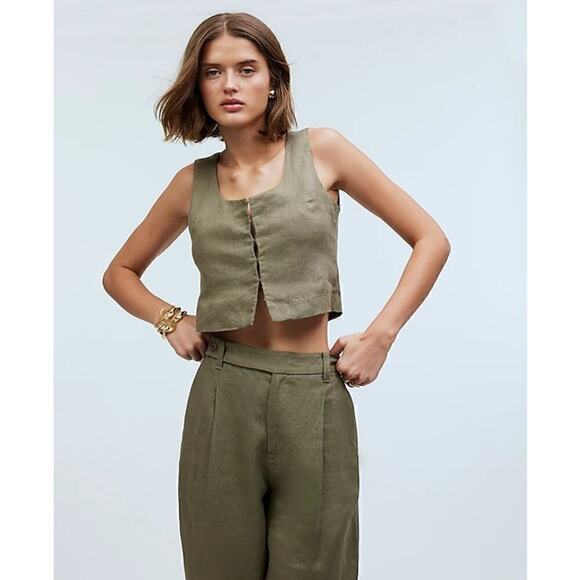 Madewell The Harlow Wide Leg Pants High Rise Linen Distant Surplus Green NWT 00 - Picture 6 of 11